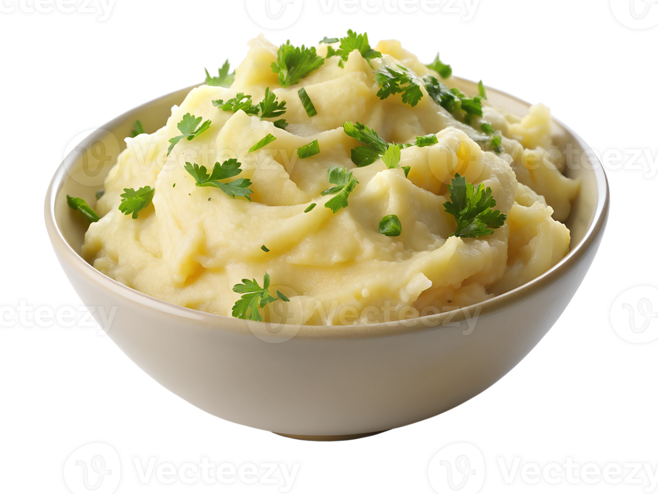 Creamy mashed potatoes topped with fresh herbs png