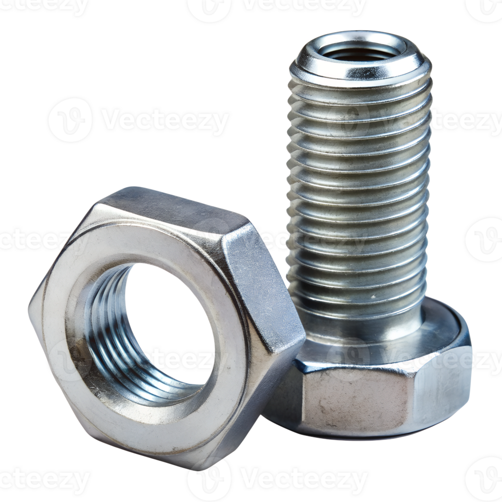 Metal bolt and nut lying on a white background png