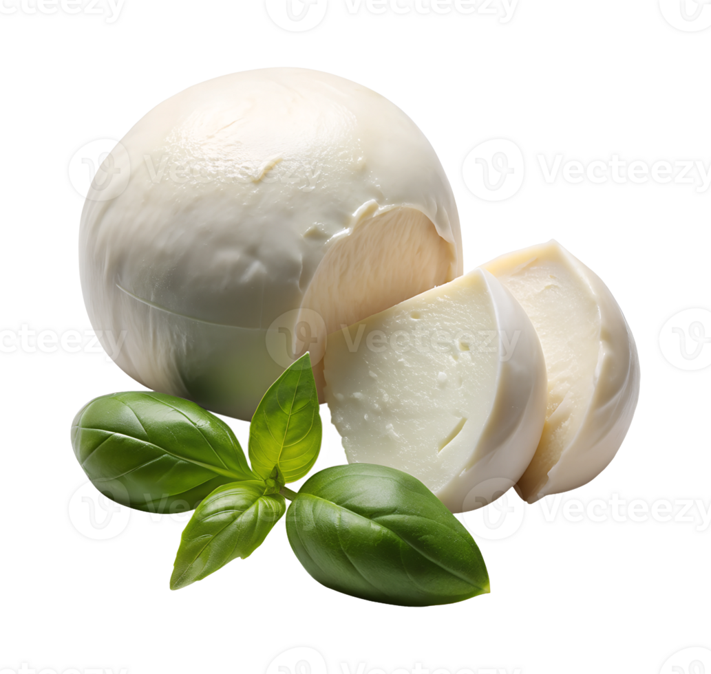 Basil topped fresh mozzarella display png