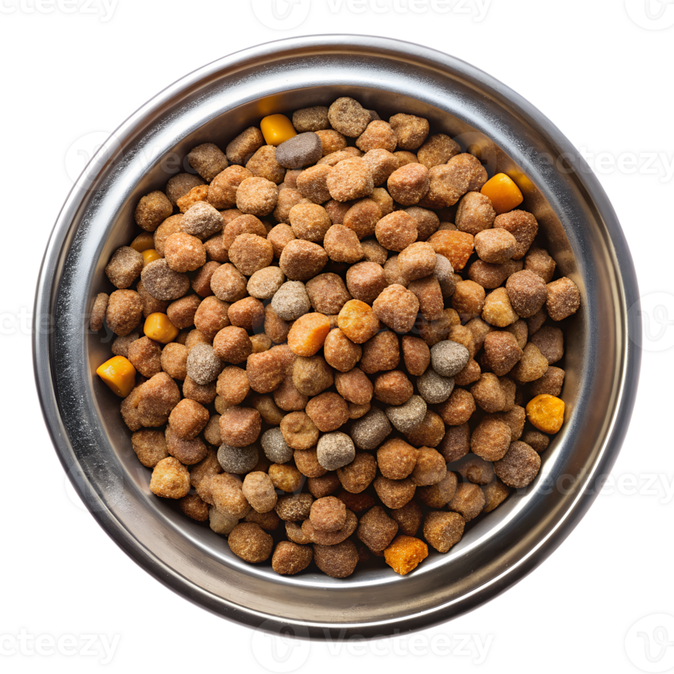 Dog food bowl filled with dry kibble for pet meal png