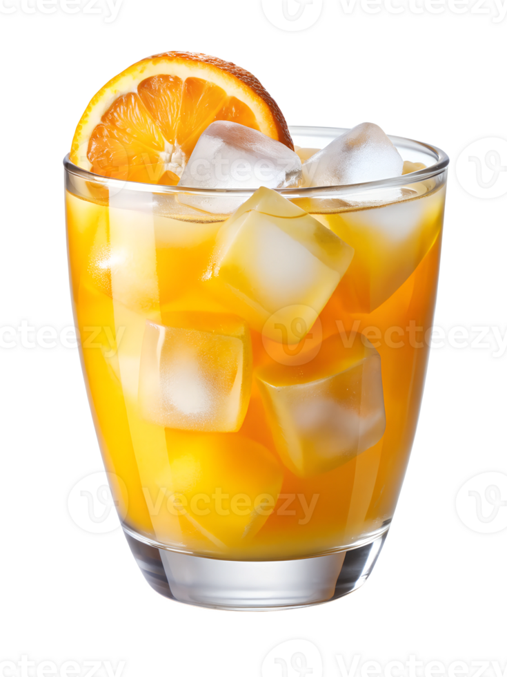 Refreshing orange drink with ice and garnish png