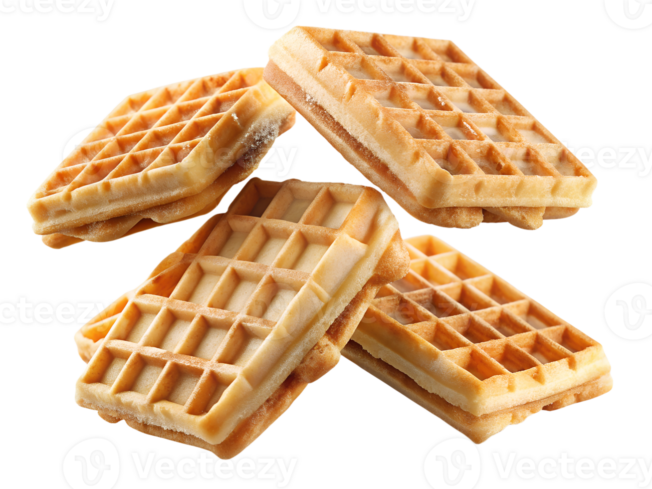 Piled high, fresh waffles for breakfast png