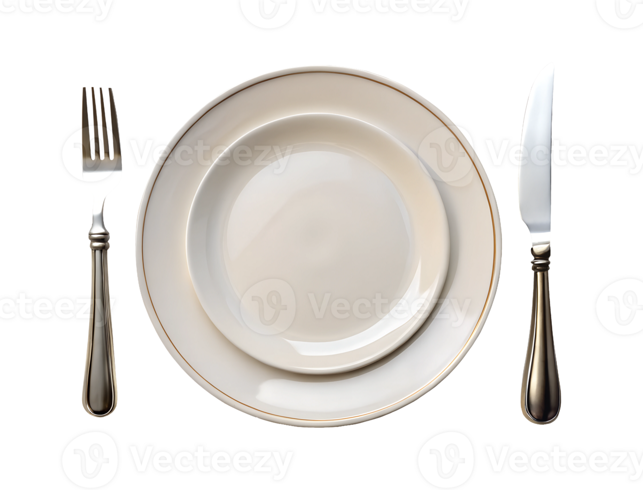 Empty plate and utensils at a formal table png