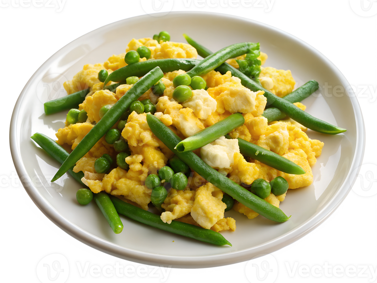 Veggie and egg scramble on white plate png