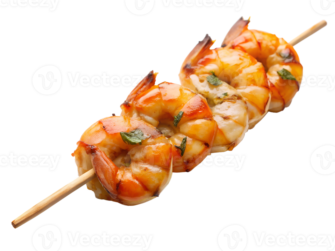 Grilled shrimp skewers prepared with fresh herbs png