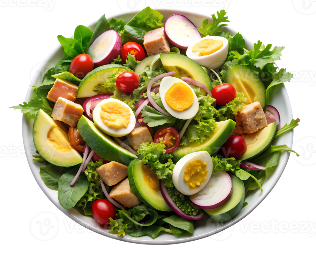 Fresh garden salad with eggs and avocado mix png