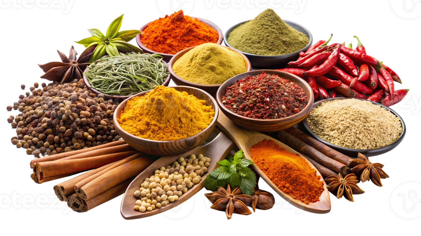 Colorful spices on white background png