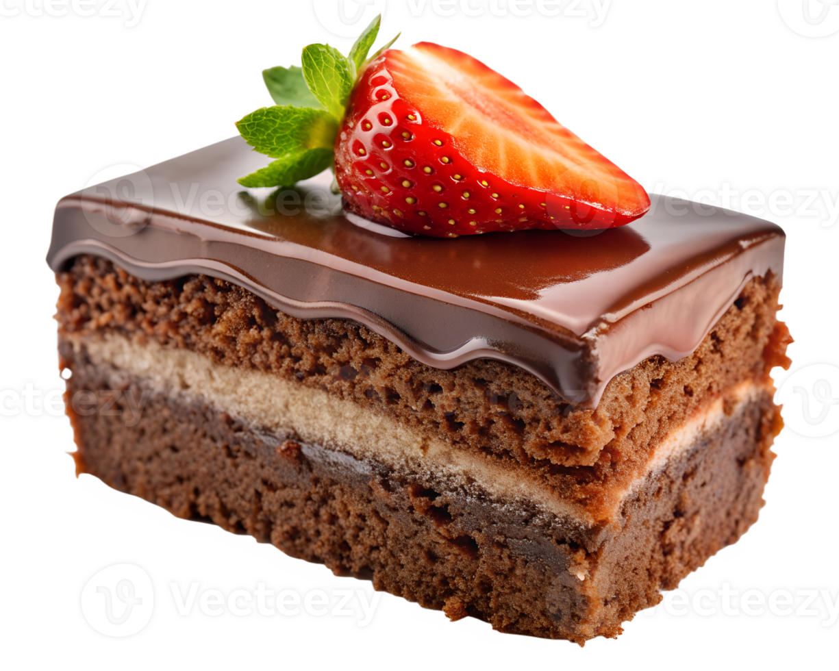 Delicious chocolate cake with a strawberry garnish png