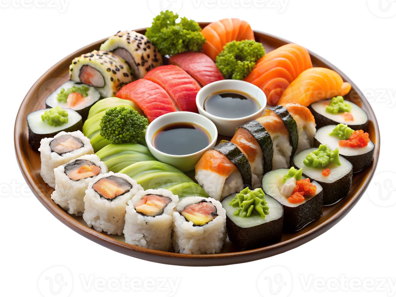 Colorful sushi platter with rolls sashimi png