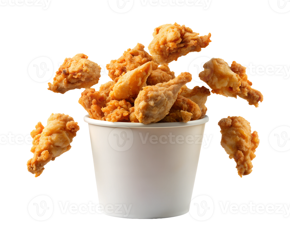 Crispy chicken overflowing from a bucket png
