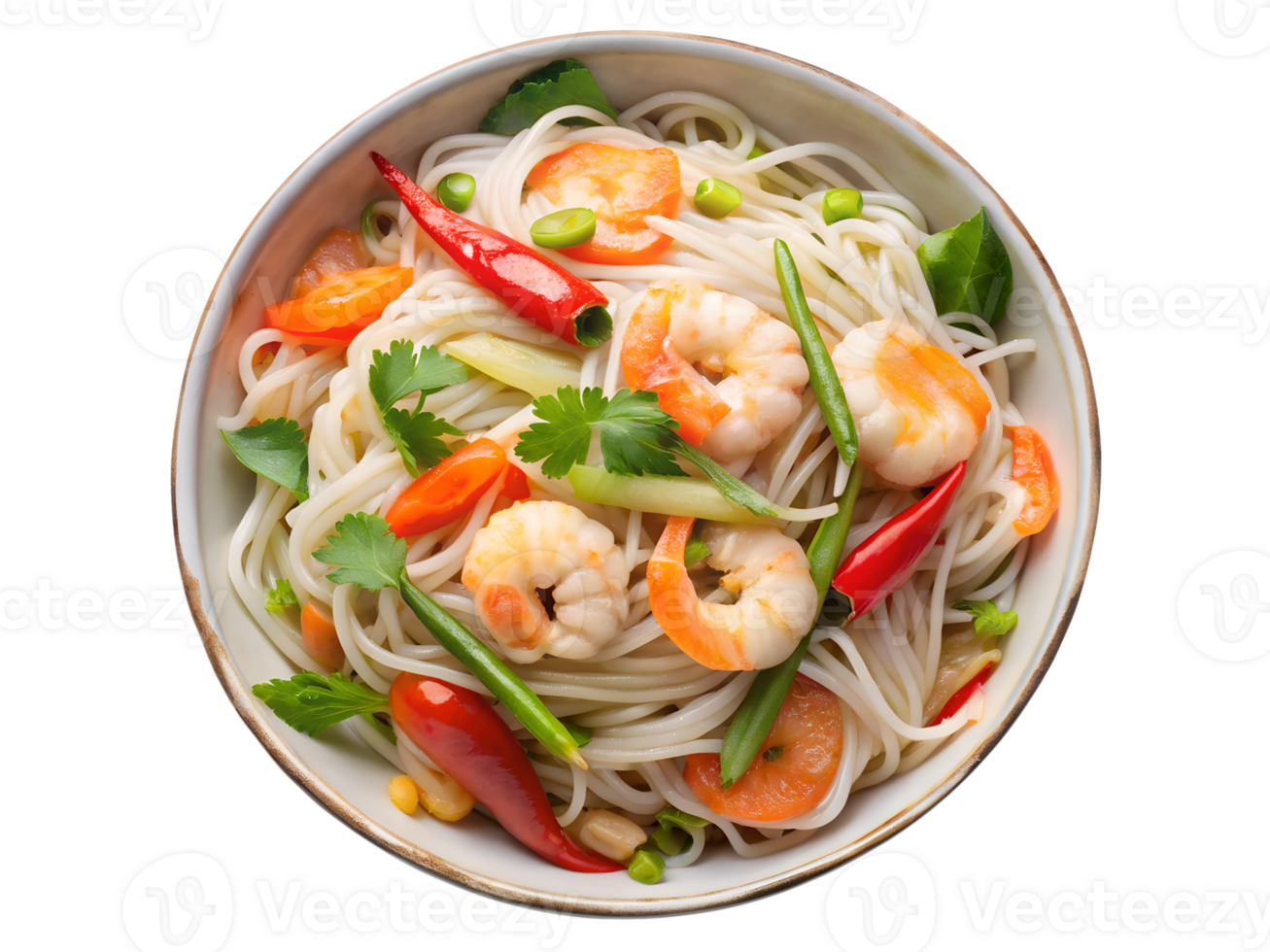 Veggie shrimp noodle bowl png