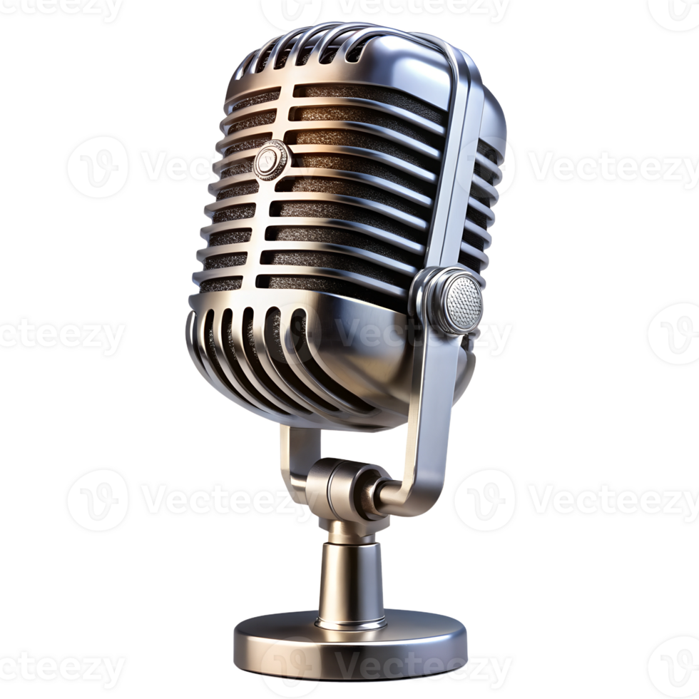 Vintage mic on stand capturing sound png