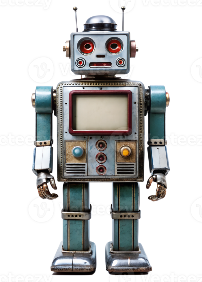 Vintage tin robot with retro design and colors png
