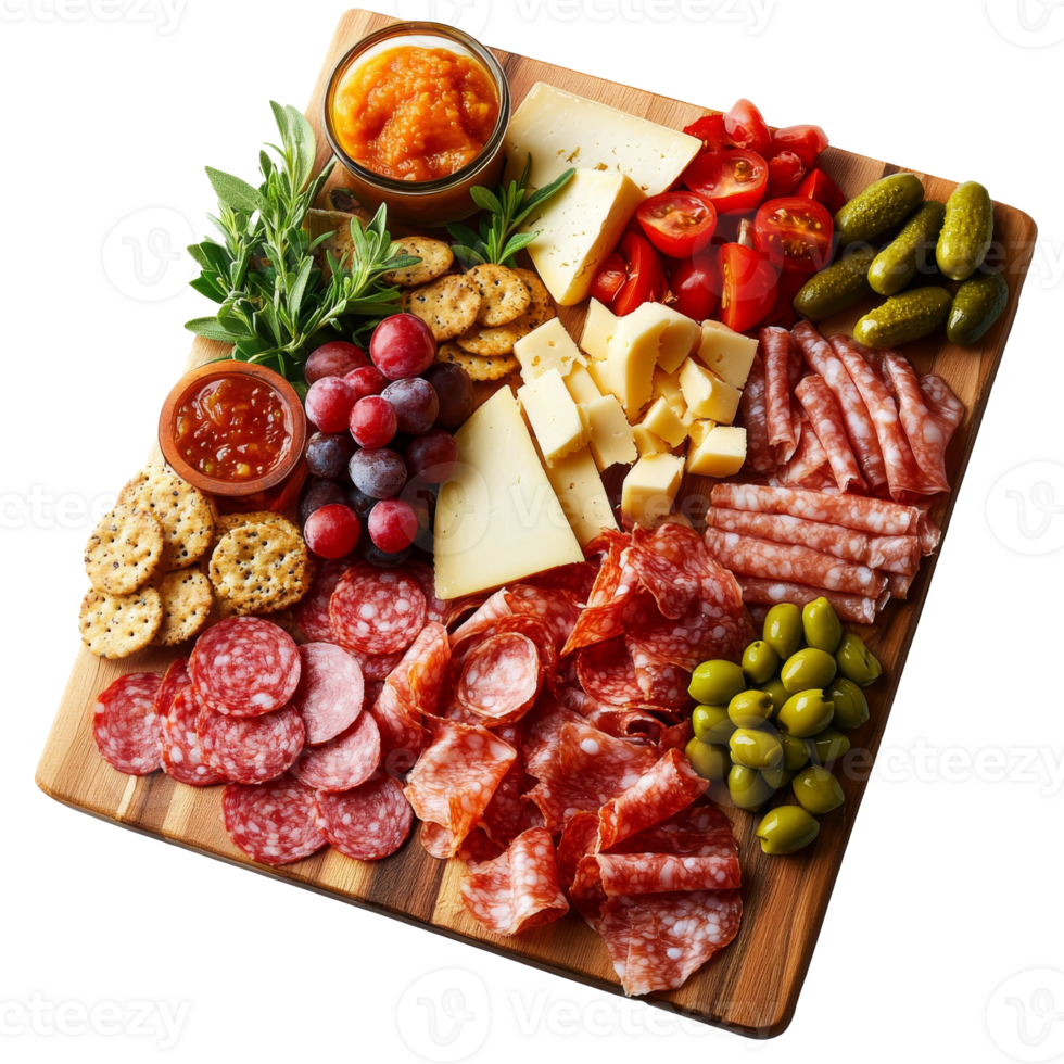 Vibrant cheese and meat platter png