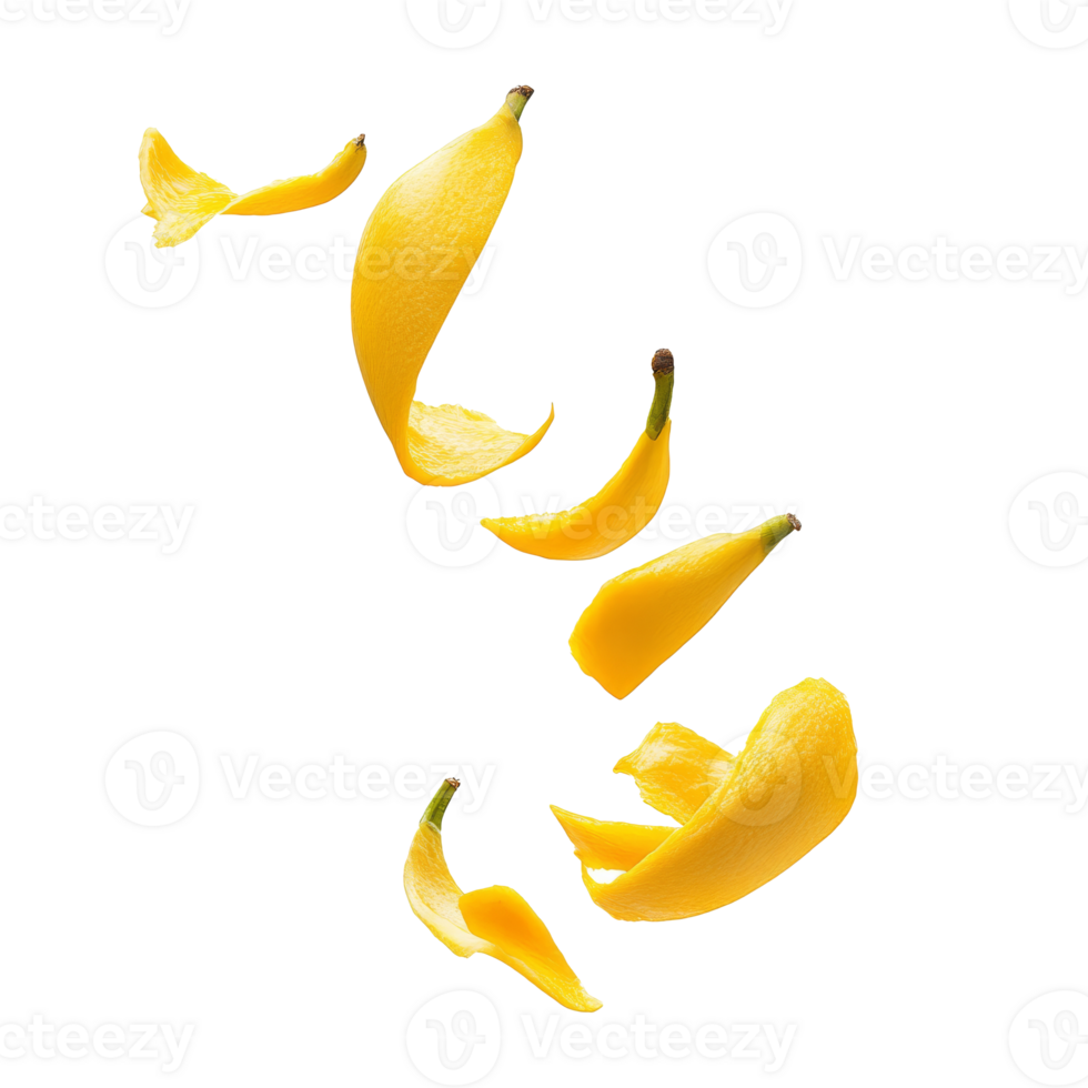 Yellow lemon peel curling and falling through air png