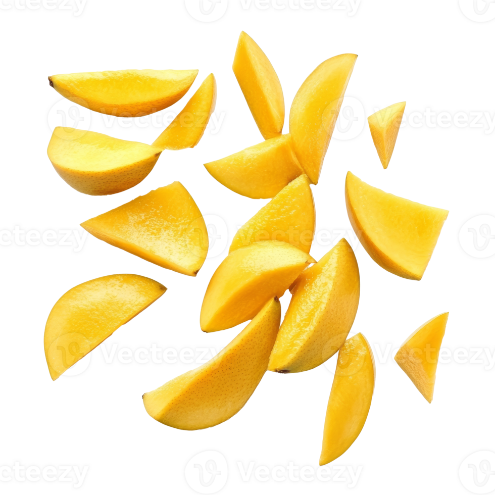 Fresh mango slices arranged on a white background png
