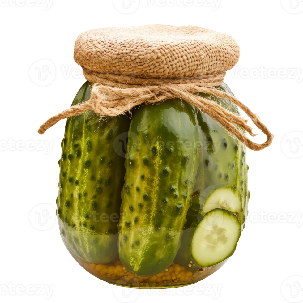 Freshly pickled cucumbers in a glass jar with lid png
