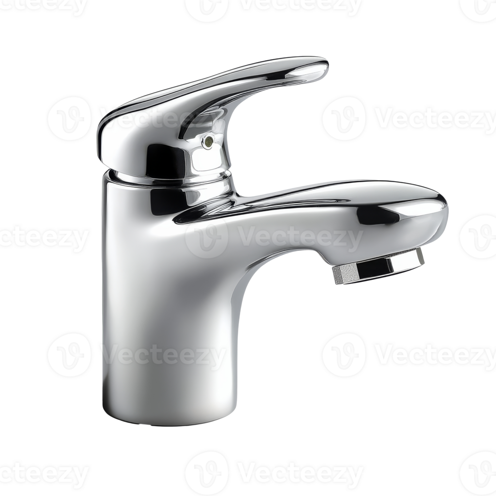 Polished chrome faucet in a modern kitchen sink png