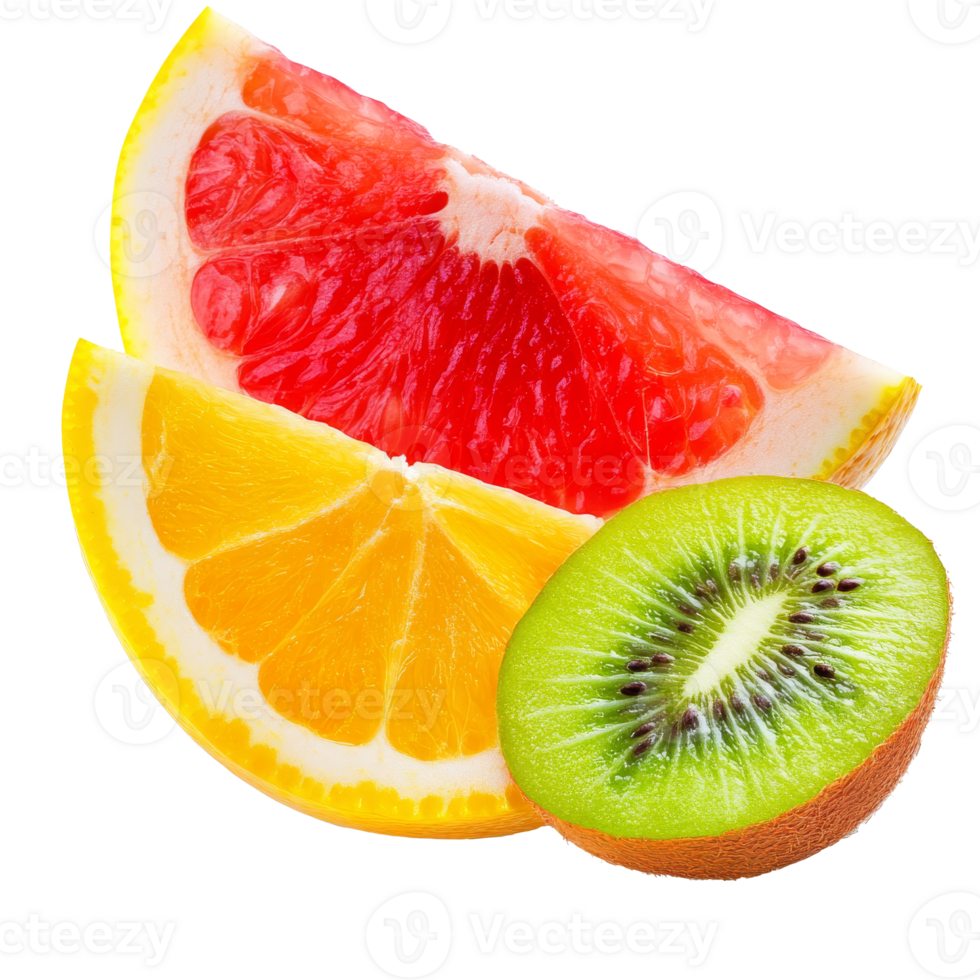 Vibrant fruit slices on white backdrop png
