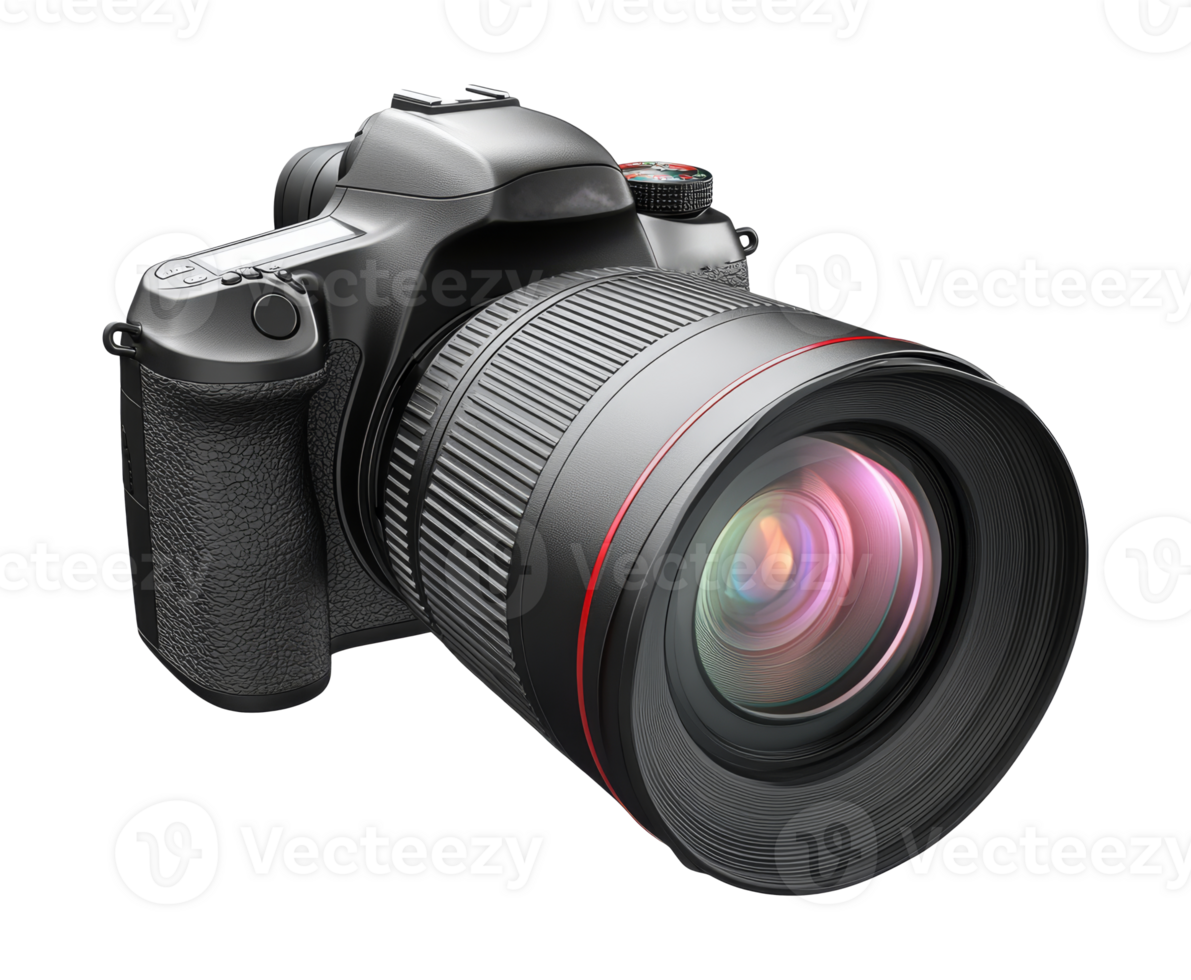 DSLR camera with large lens on display png