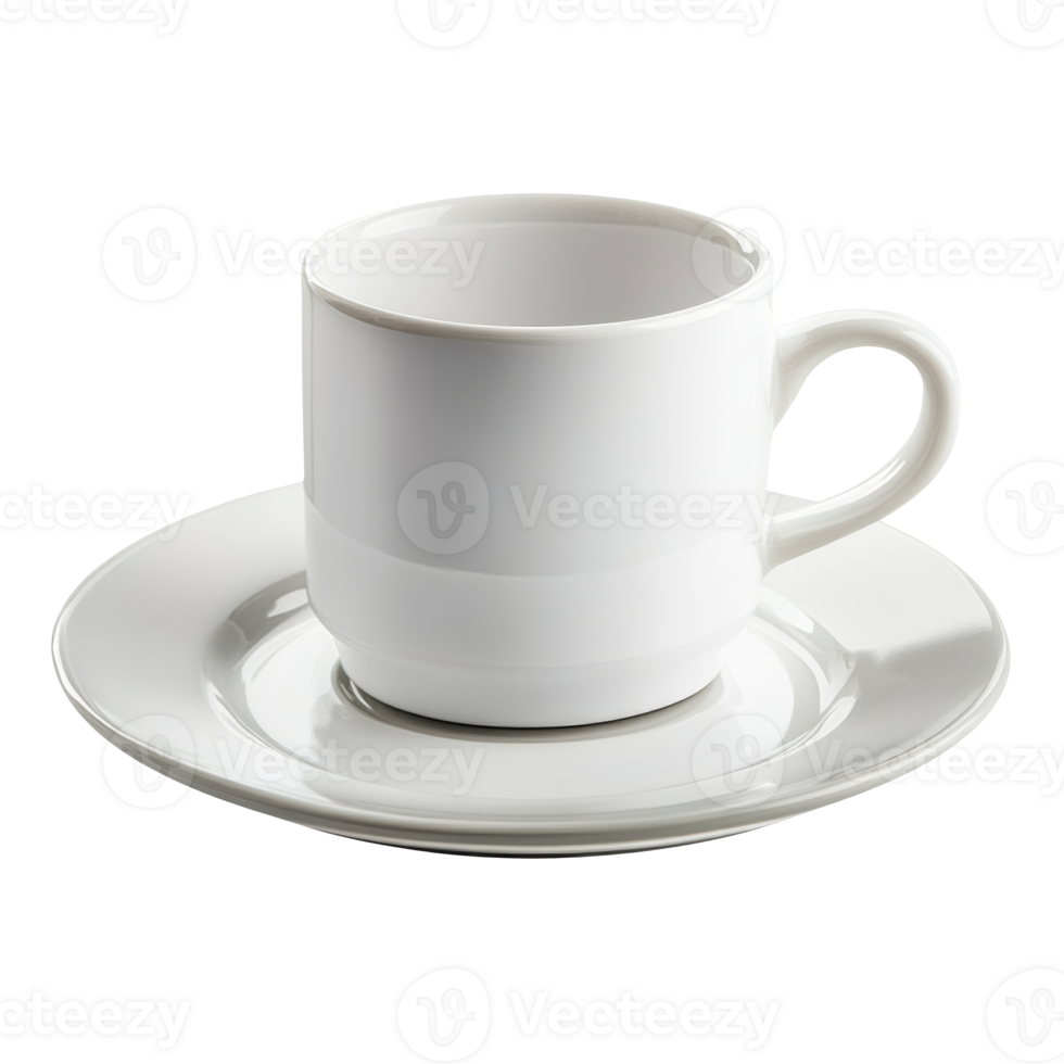 Simple white coffee cup and saucer on a table png