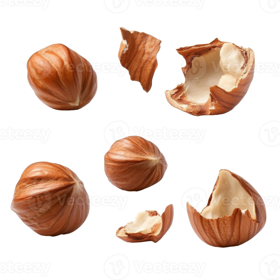 Hazelnuts cracking and peeling stages png