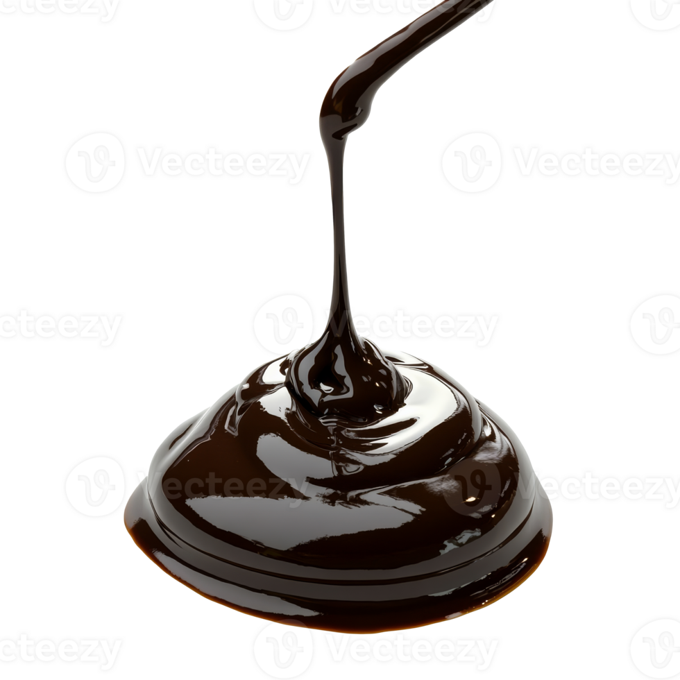 Rich chocolate syrup flowing from a spoon png