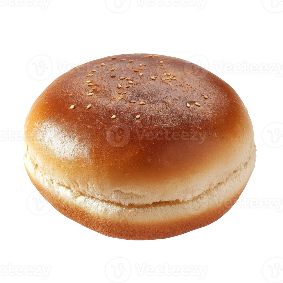 Fresh sesame hamburger bun on white png