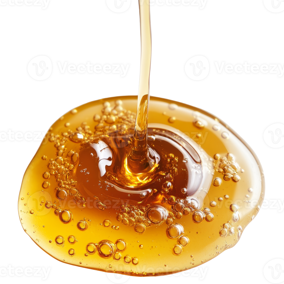 Golden honey flowing smoothly in a clear puddle png
