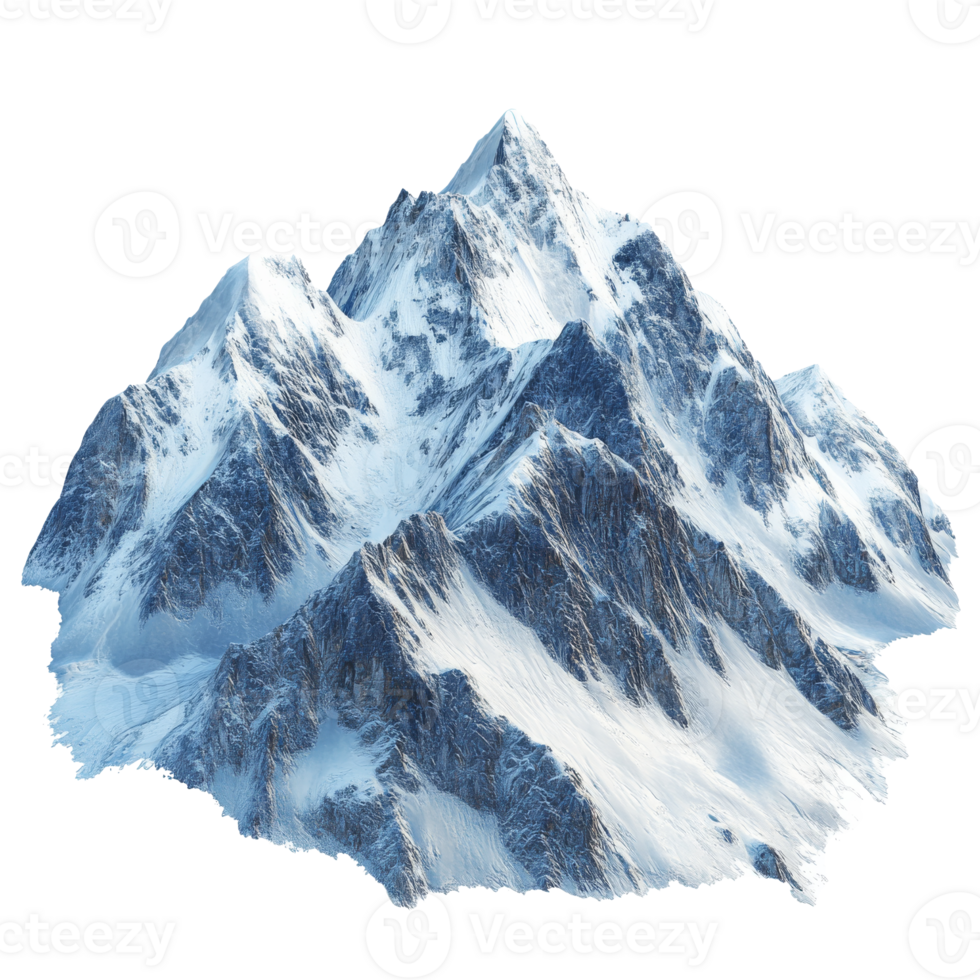 Daylit snowy mountain peaks and rugged terrain png