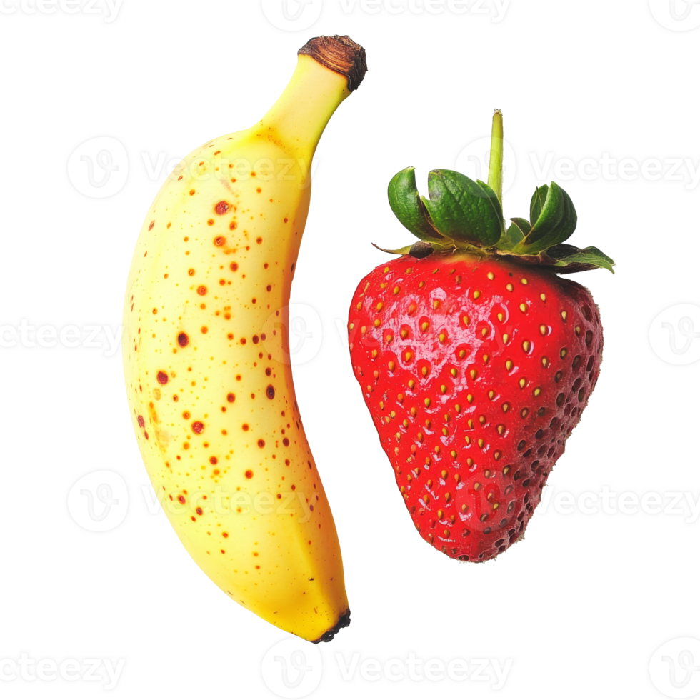 Fresh banana and strawberry on a white background png