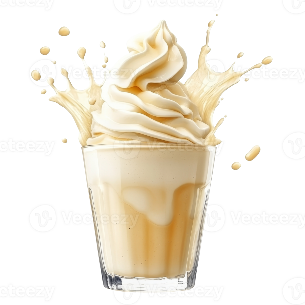 Creamy dessert in glass with splashes of vanilla png