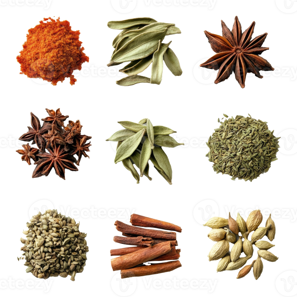 Colorful spices on a flat surface png