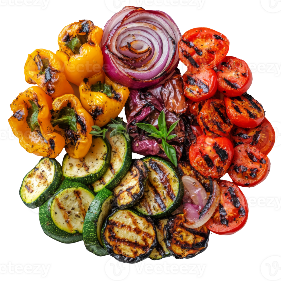 Deliciously grilled vegetables arranged on a plate png