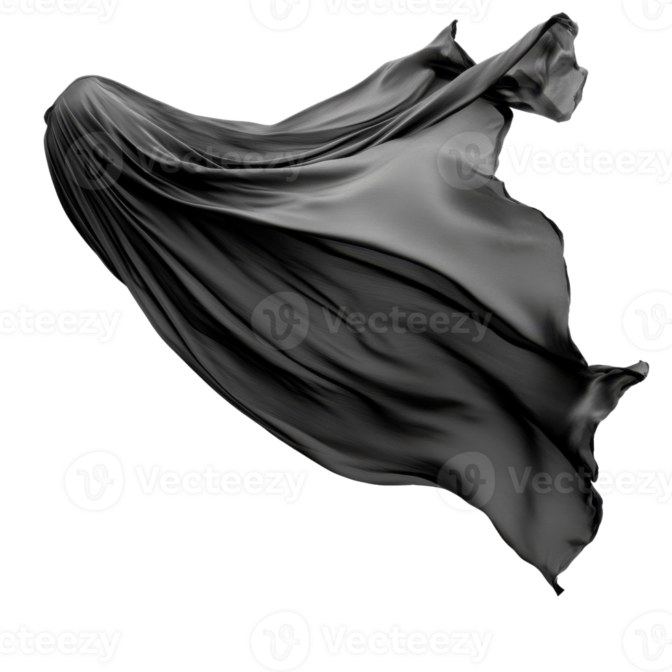 A flowing black fabric draped in mid air png
