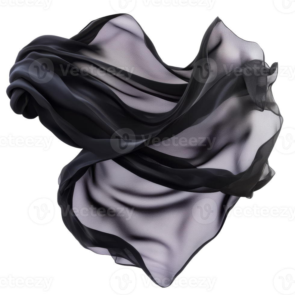 Elegant black sheer fabric flowing in the air png
