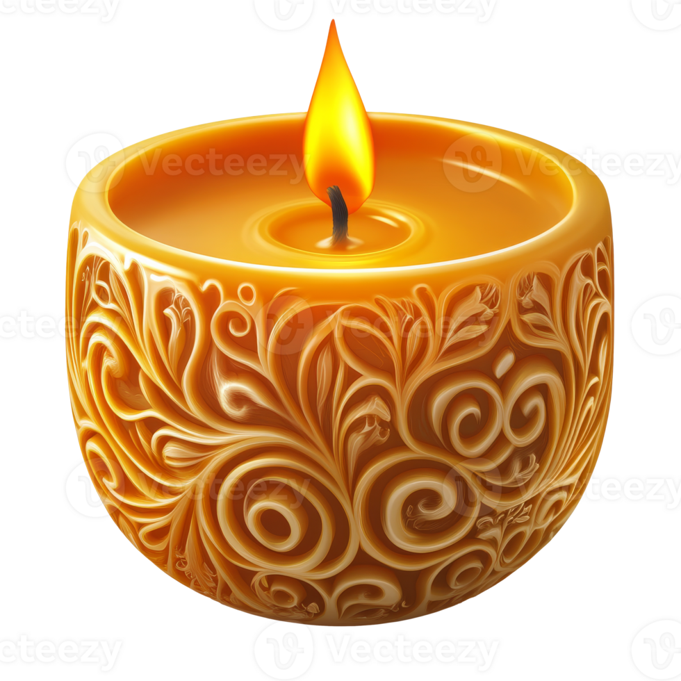 Decorative candle with intricate design and flame png