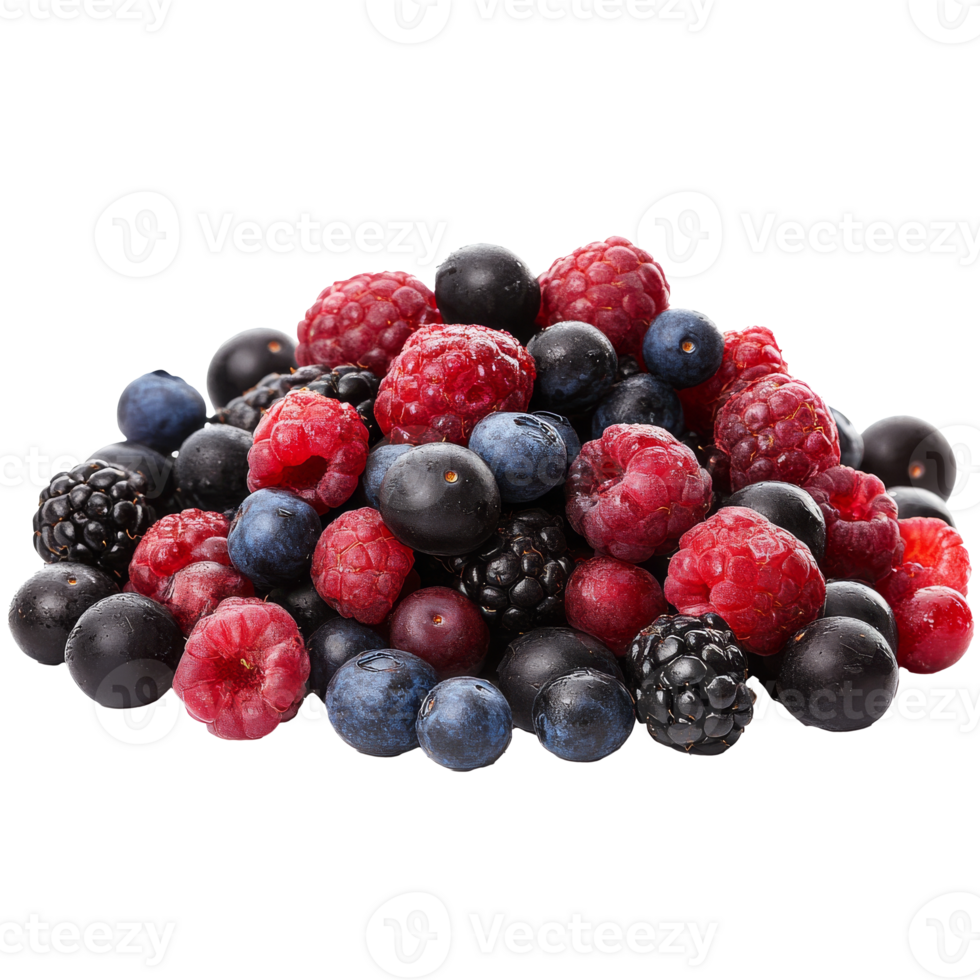 Fresh mixed berries piled on a white background png