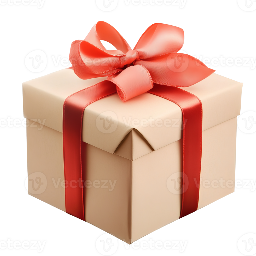 Elegant gift box with red ribbon and bow displayed png