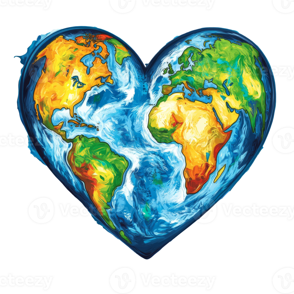 Heart shaped world map representing global unity png
