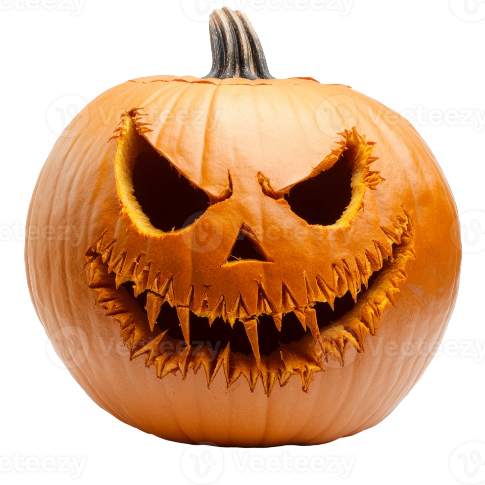 Carved Halloween pumpkin with a spooky face design png