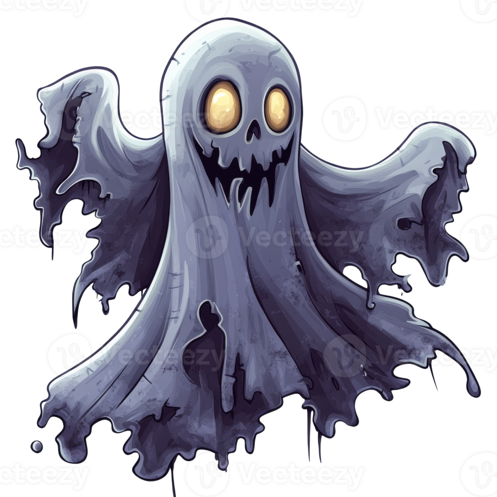 Glowing eyed ghost in draped fabric png