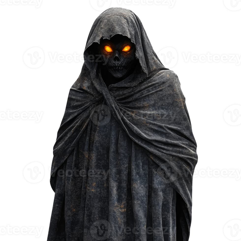 Cloaked figure with glowing eyes at night png
