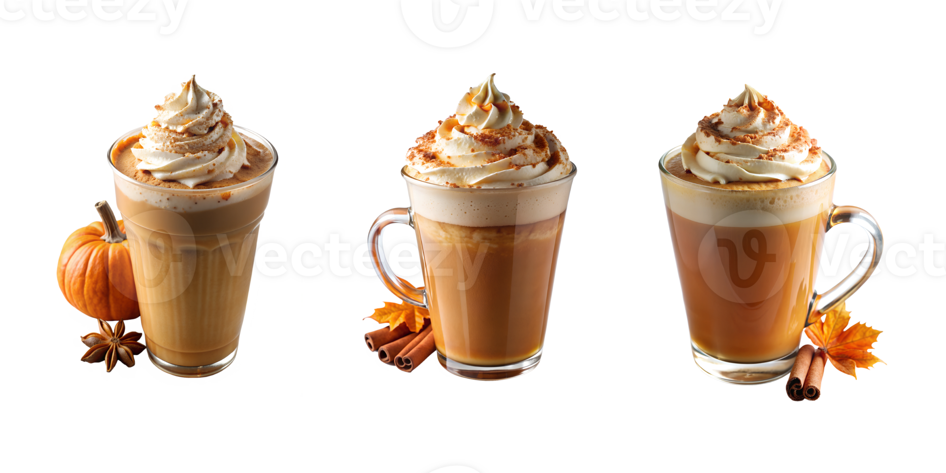 Fall inspired coffee drinks with toppings png