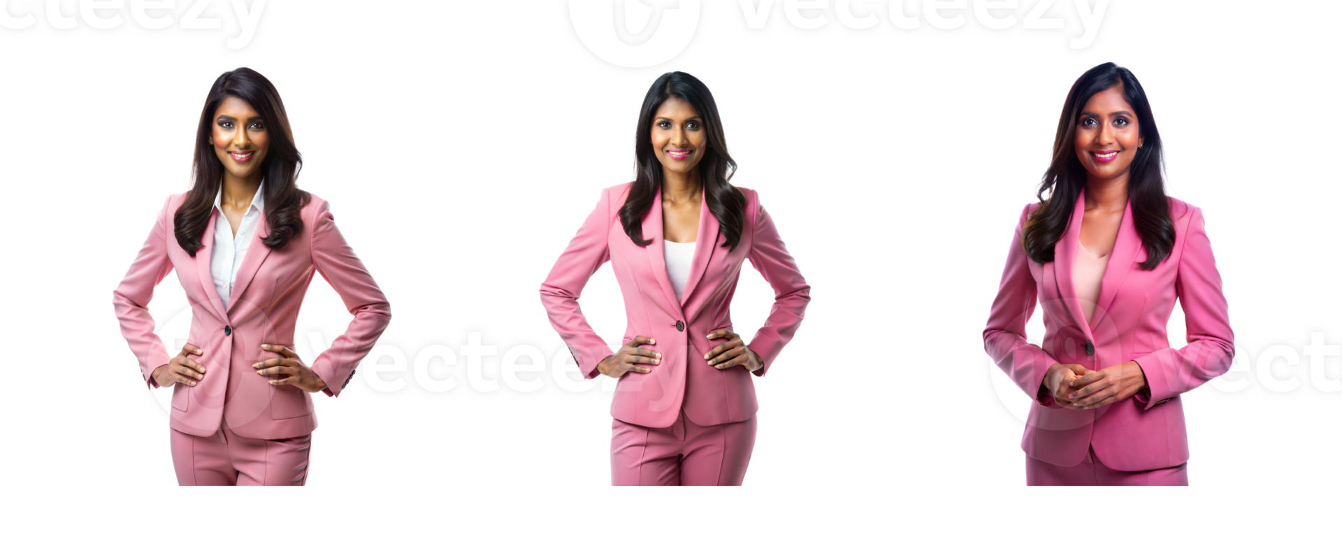 Woman in pink suit posing confidently png