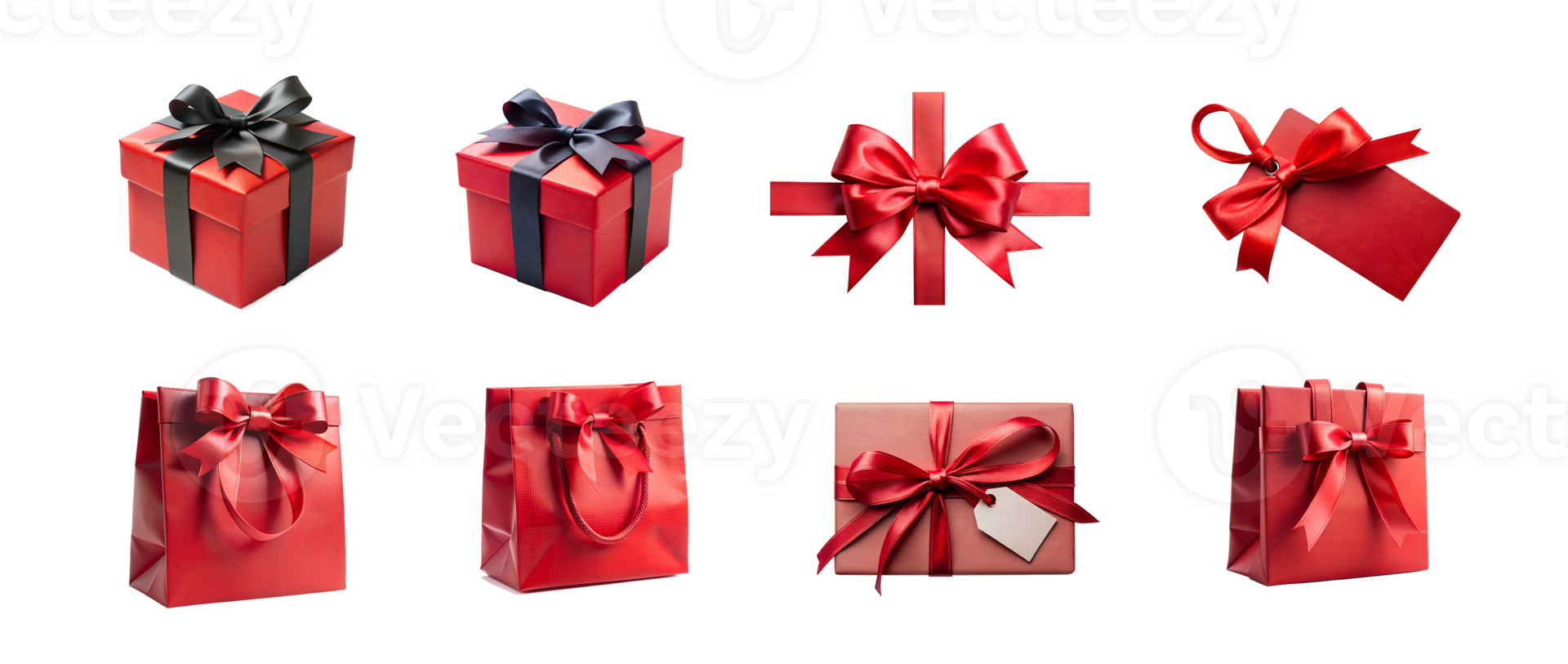 Colorful collection of red gift boxes and bags png