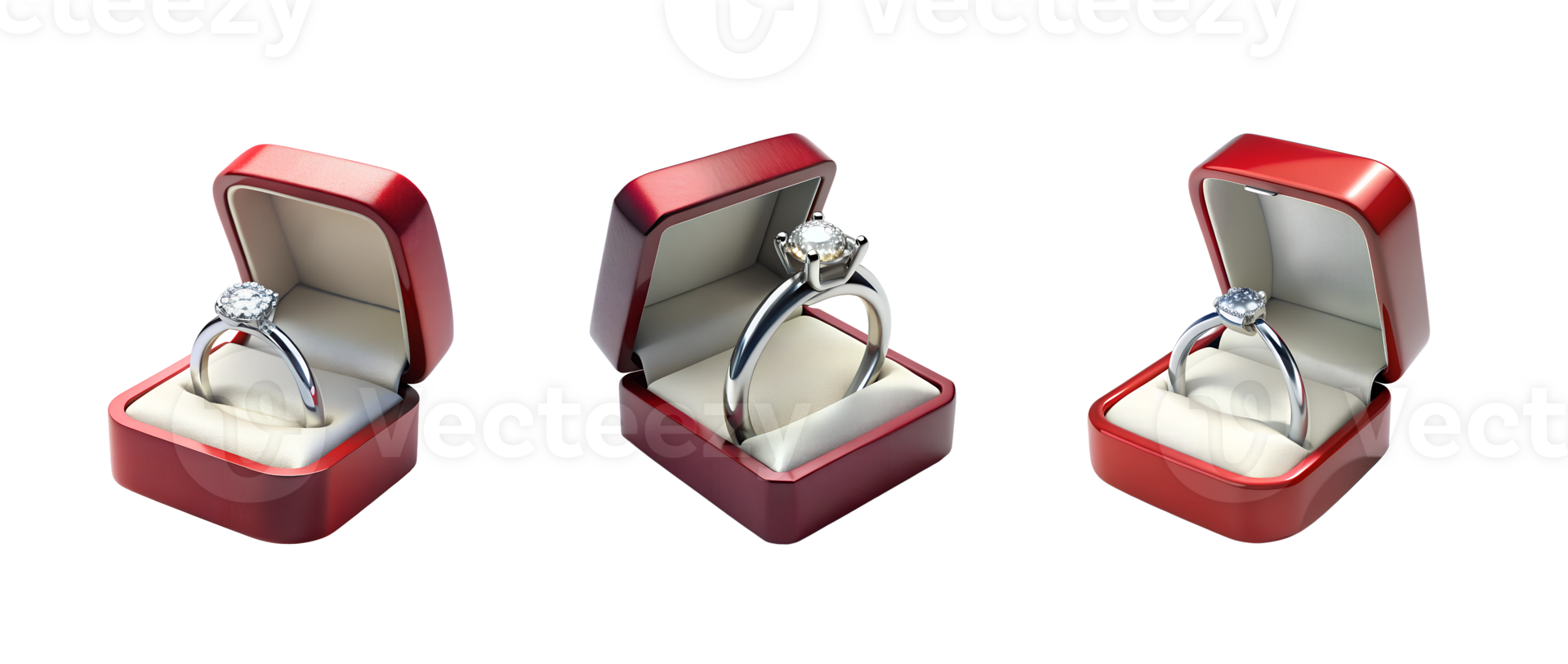 Elegant rings in red velvet boxes png