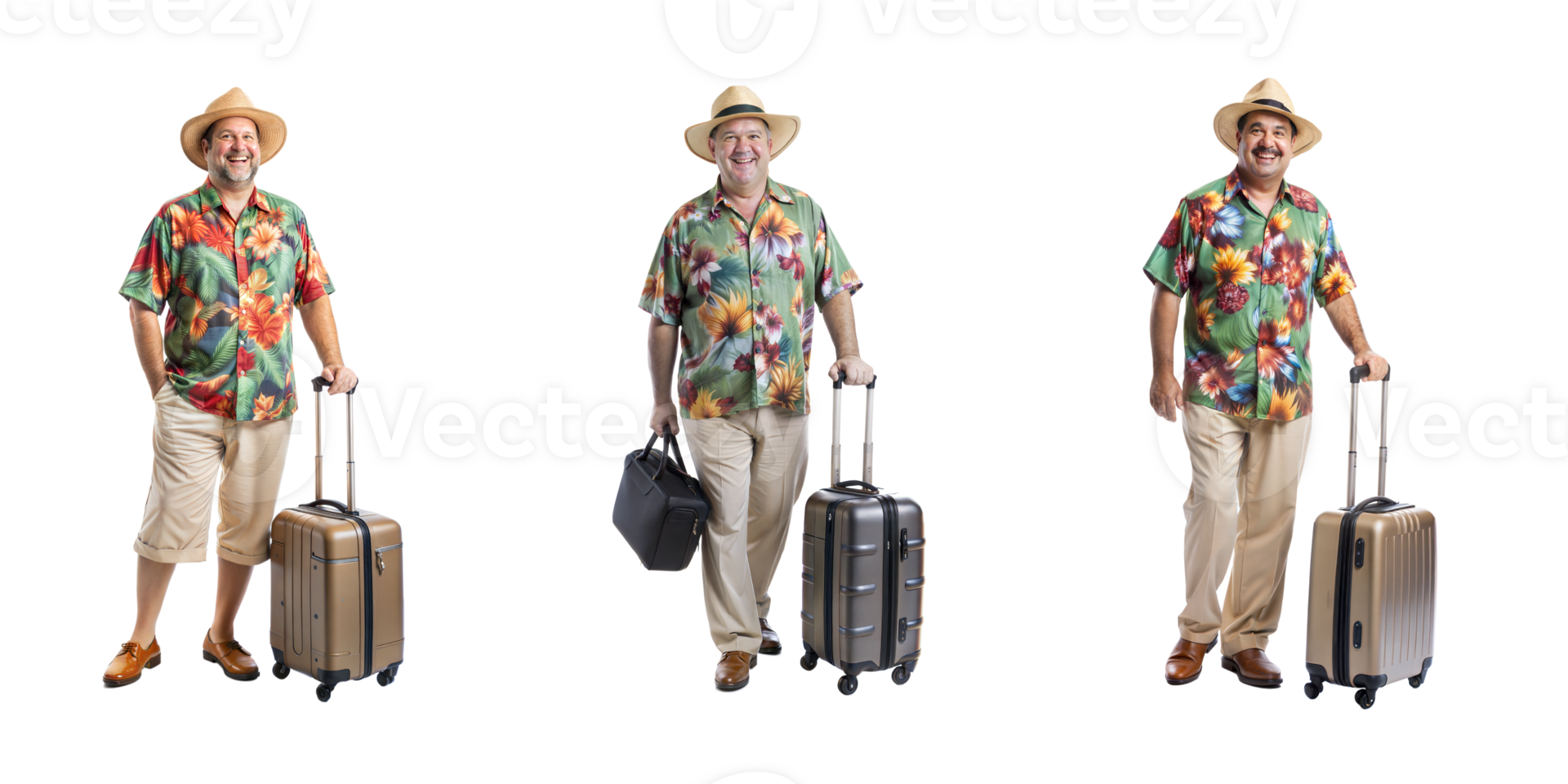 hombre con equipaje vistiendo tropical atuendo a viaje png
