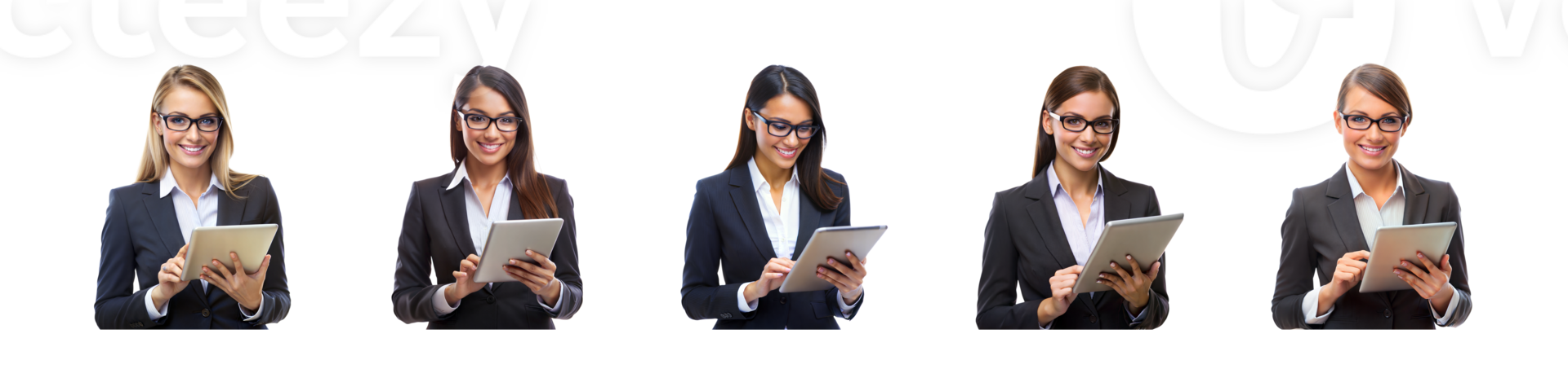 Tablets in use by pros at modern office png