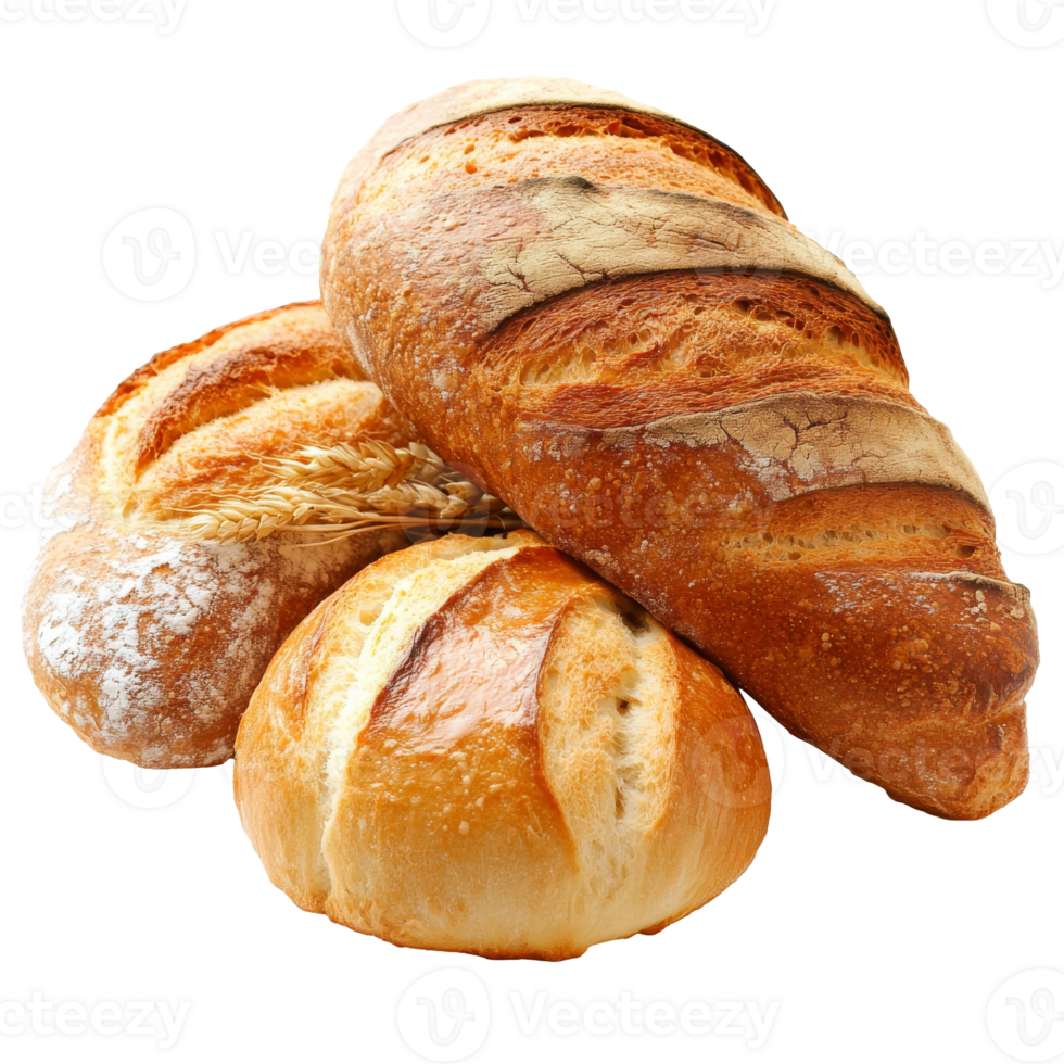 Freshly baked artisanal bread varieties on display png